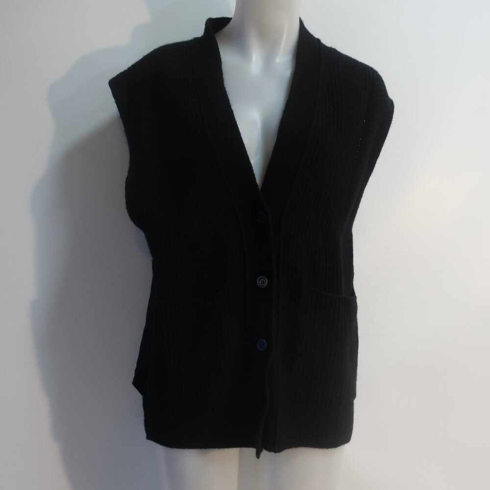 Womens (Nude) Blk (Item- 37) Wool Polyamide Quilted V-Neck Cardigan Vest 38 US/S